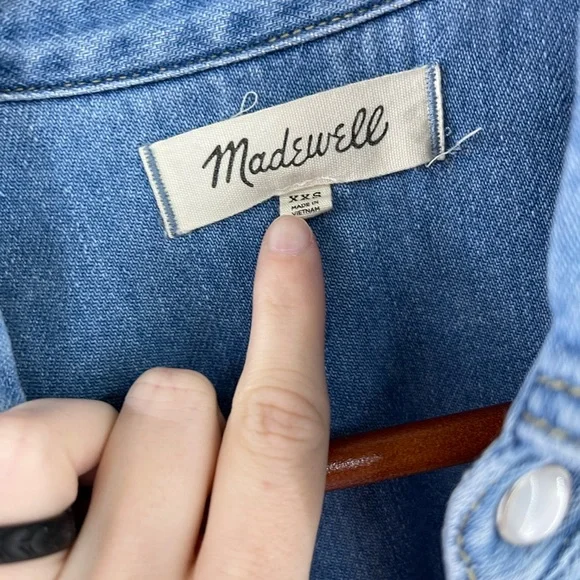 Madewell Oversized Western Snap Button Up Shirt Blue XXS - Picture 6 of 6